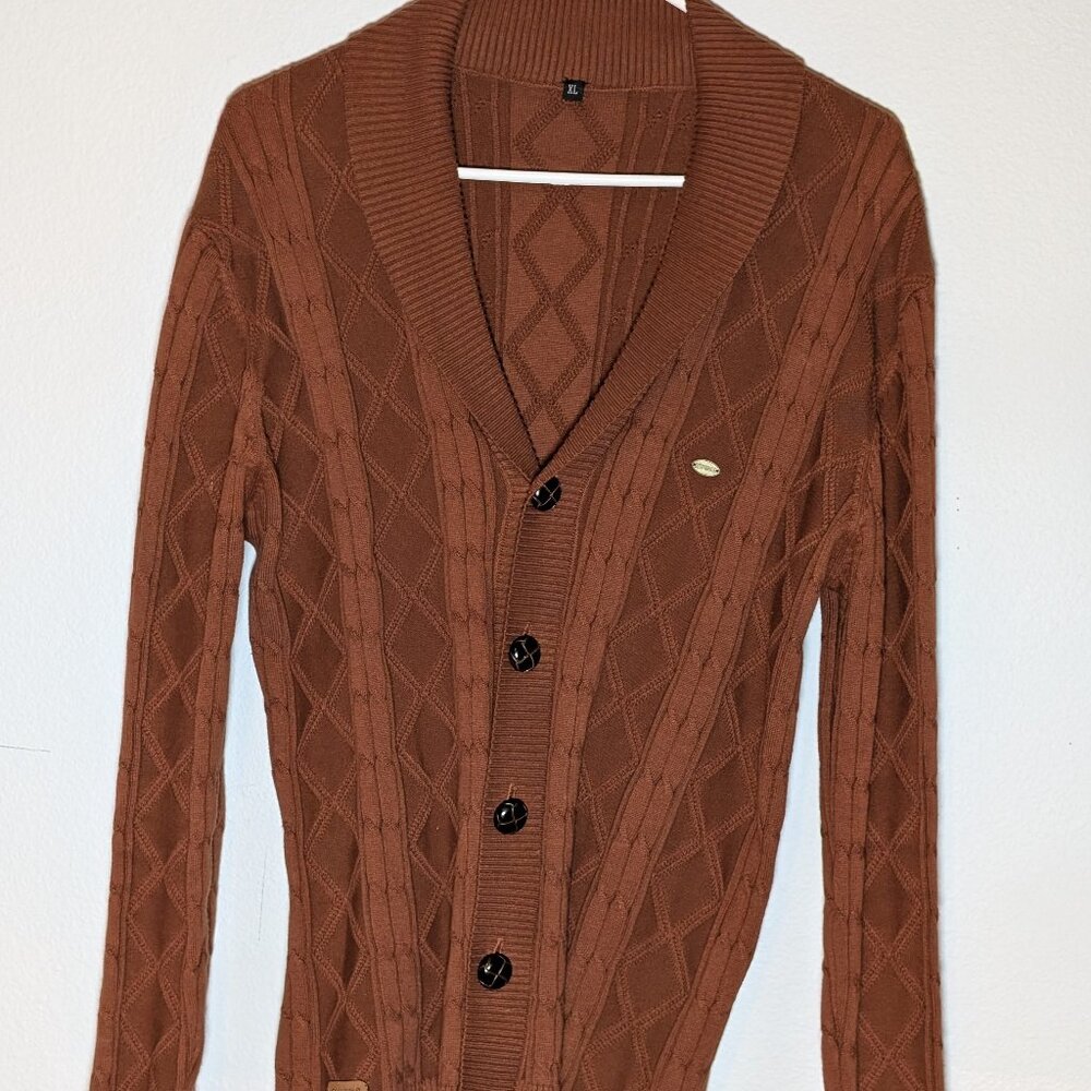 Men’s XL Cable Knit Button-Up Cardigan – Brown